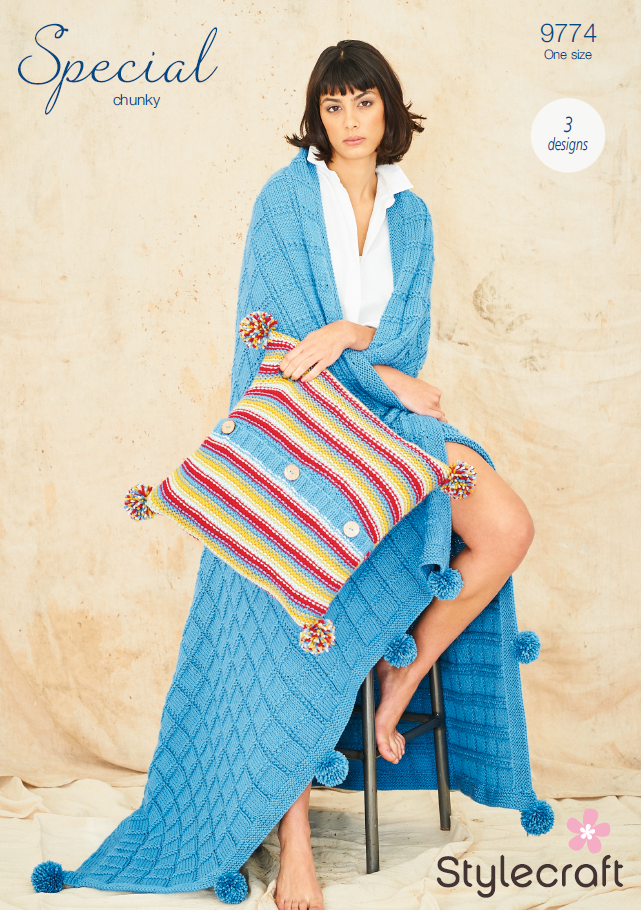 Stylecraft Knitting Pattern 9774 - Blanket & Cushion in Stylecraft Special Chunky (Downloadable PDF)