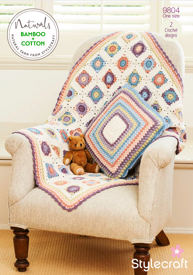 Crochet Pattern 9804 Blanket & Cushion Naturals Bamboo & Cotton DK