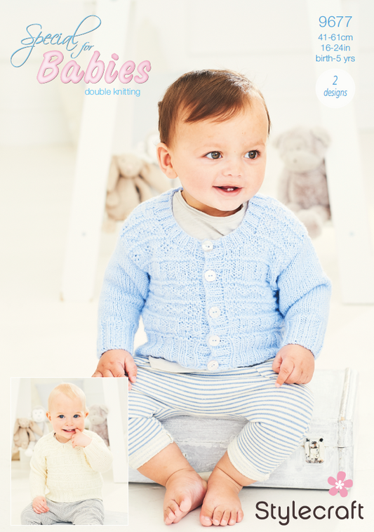Stylecraft Knitting Pattern 9677 - Children's Cardigan & Sweater in Stylecraft Special For Babies DK (Downloadable PDF)