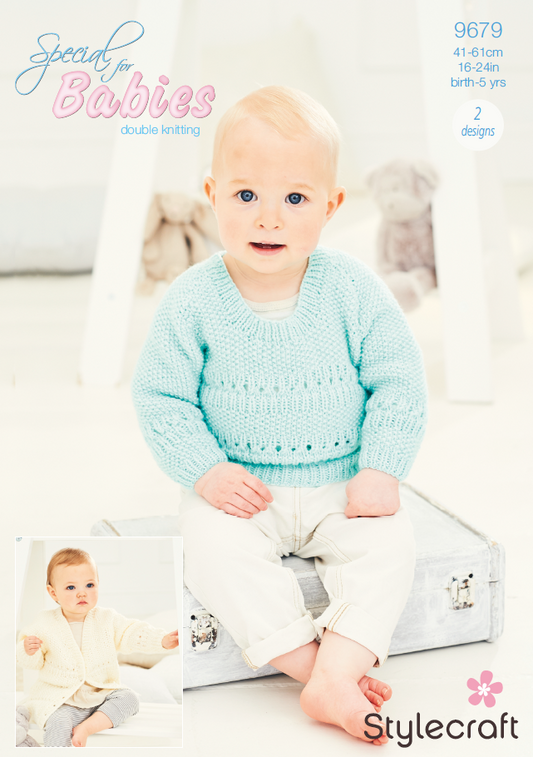 Stylecraft Knitting Pattern 9679 - Children's Cardigan & Sweater in Stylecraft Special For Babies DK (Downloadable PDF)