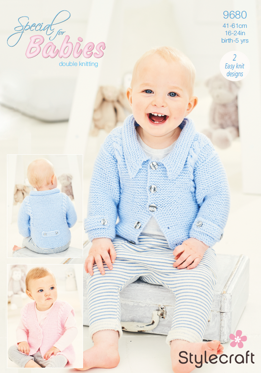 Stylecraft Knitting Pattern 9680 - Jacket & Waistcoat in Stylecraft Special For Babies DK (Downloadable PDF)