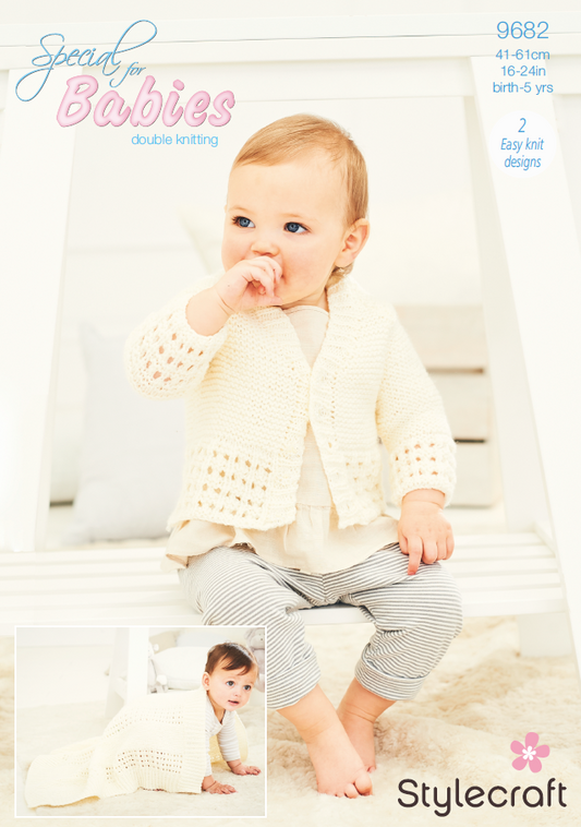 Stylecraft Knitting Pattern 9682 - Cardigan & Blanket in Stylecraft Special For Babies DK (Downloadable PDF)