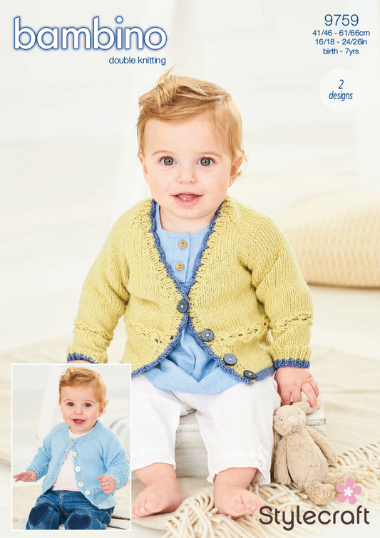 Stylecraft Knitting Pattern 9759 - Children's Cardigans in Stylecraft Bambino DK (Downloadable PDF)
