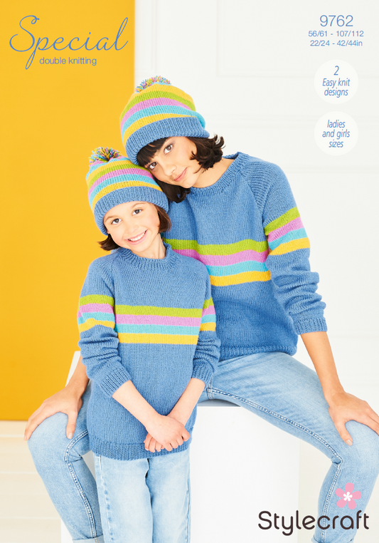 Stylecraft Knitting Pattern 9762 - Ladies & Children's Sweater & Hat in Stylecraft Special DK (Downloadable PDF)