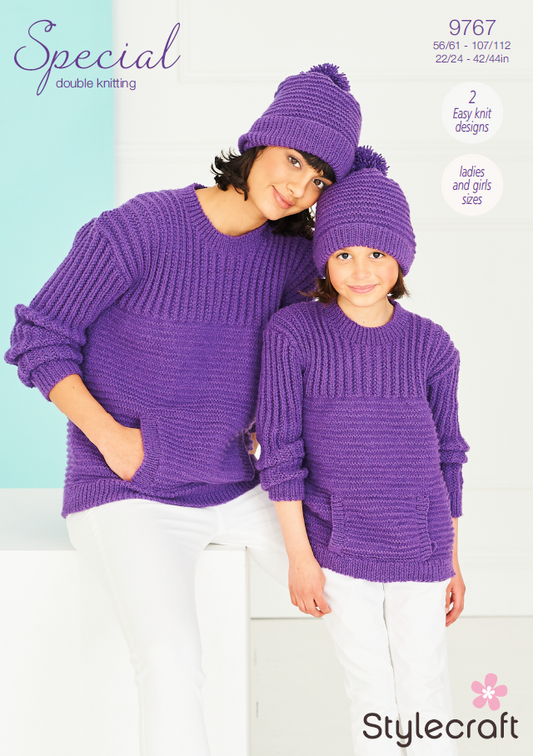 Stylecraft Knitting Pattern 9767 - Ladies & Children's Sweaters & Hats in Stylecraft Special DK (Downloadable PDF)