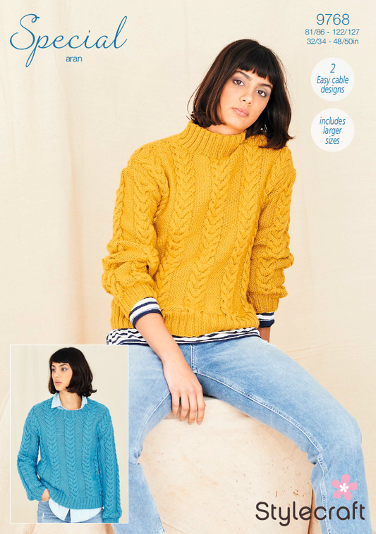 Stylecraft Knitting Pattern 9768 - Ladies Sweaters in Stylecraft Special Aran (Downloadable PDF)
