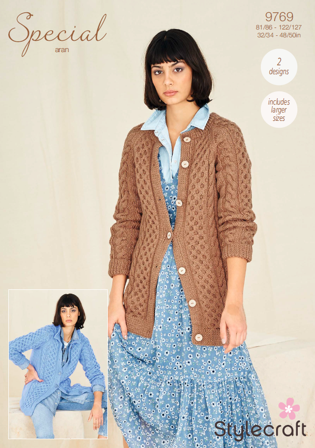 Knitting Pattern 9769 Cardigans Special Aran