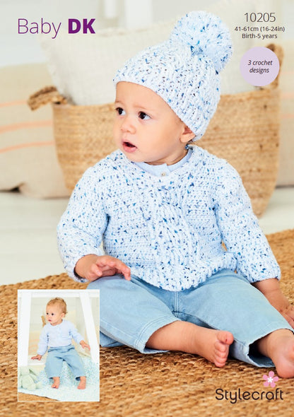Stylecraft Crochet Pattern 10205 - Crochet Sweater_Hat and Blanket in Bambino Dotty DK Pattern Image 1