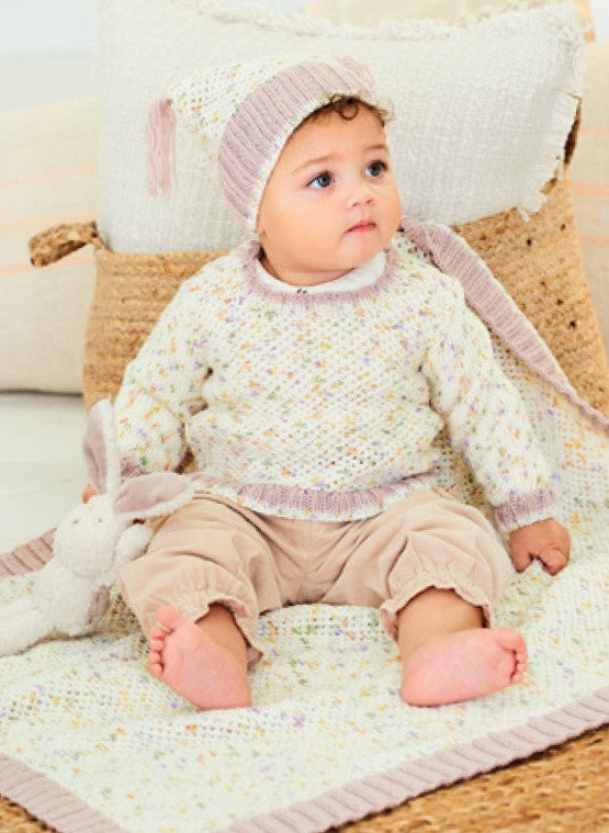 Stylecraft Knitting Pattern 10202 - Sweater_Hat and Blanket in Stylecraft Bambino Dotty DK_Stylecraft Bambino DK Pattern 2