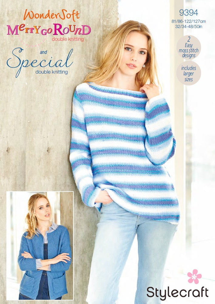 Stylecraft Knitting Pattern 9394 - Jacket and Sweater in Special DK_Wondersoft Merry Go Round DK Pattern